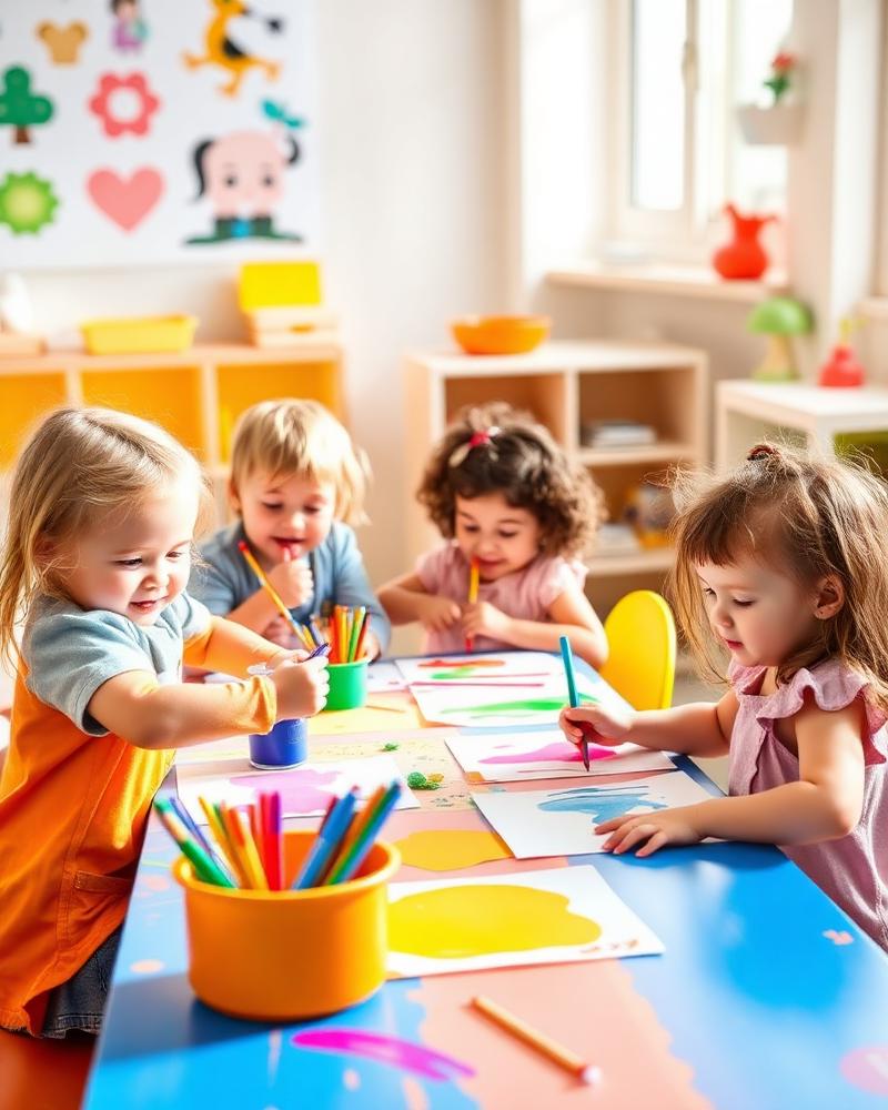 Children painting together in the art studio